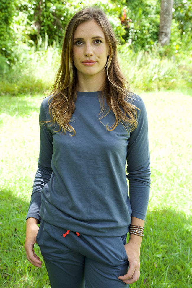 Organic Cotton, tee, tshirt, t-shirt, longsleeve, l/s, navy, women, women's, eco-friendly, low impact dye, made in usa, environmentally friendly