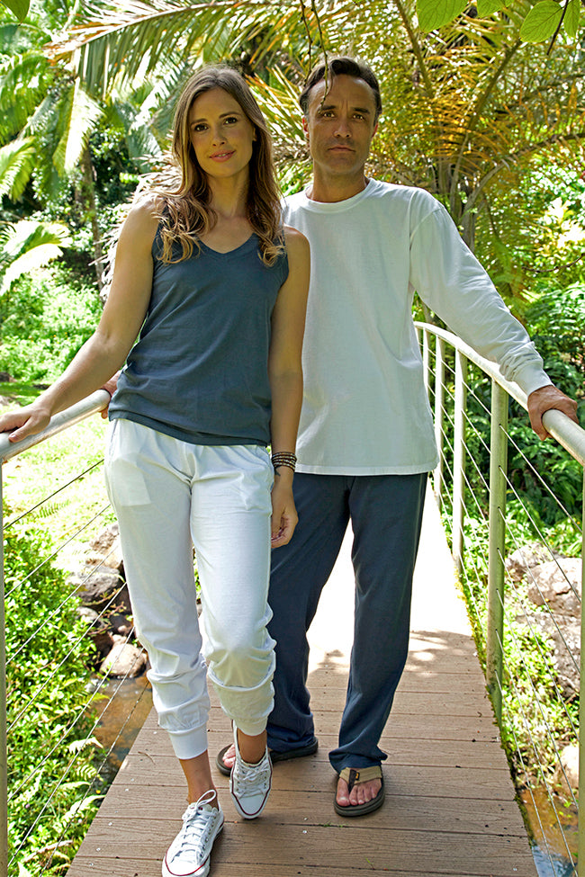 Organic Cotton, tee, t-shirt, t-shirt, long sleeve, longsleeve, l/s, lounge, loungewear, white, men, men's, eco-friendly, low impact dye, made in usa, environmentally friendly,