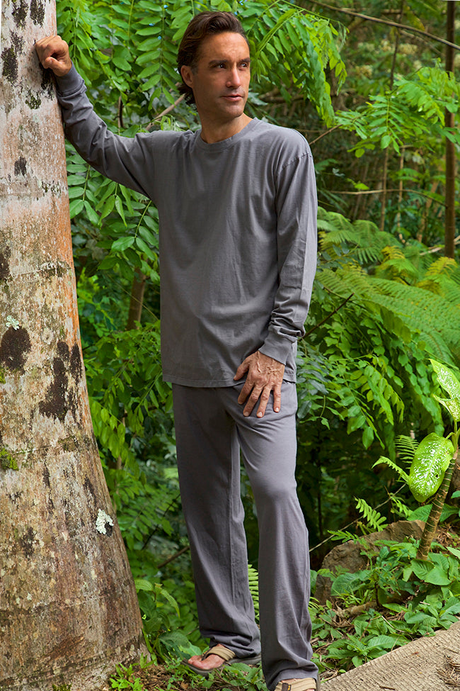 Organic Cotton, tee, t-shirt, t-shirt, long sleeve, longsleeve, l/s, lounge, loungewear, grey, gray, men, men's, eco-friendly, low impact dye, made in usa, environmentally friendly, 