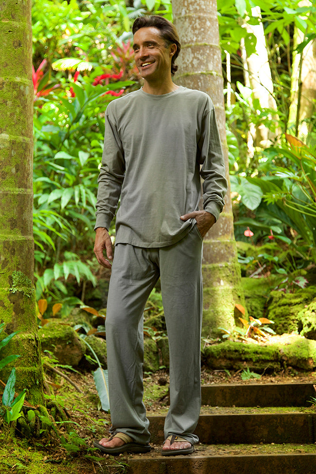 Organic Cotton, tee, t-shirt, t-shirt, long sleeve, longsleeve, l/s, lounge, loungewear, olive, men, men's, eco-friendly, low impact dye, made in usa, environmentally friendly, 