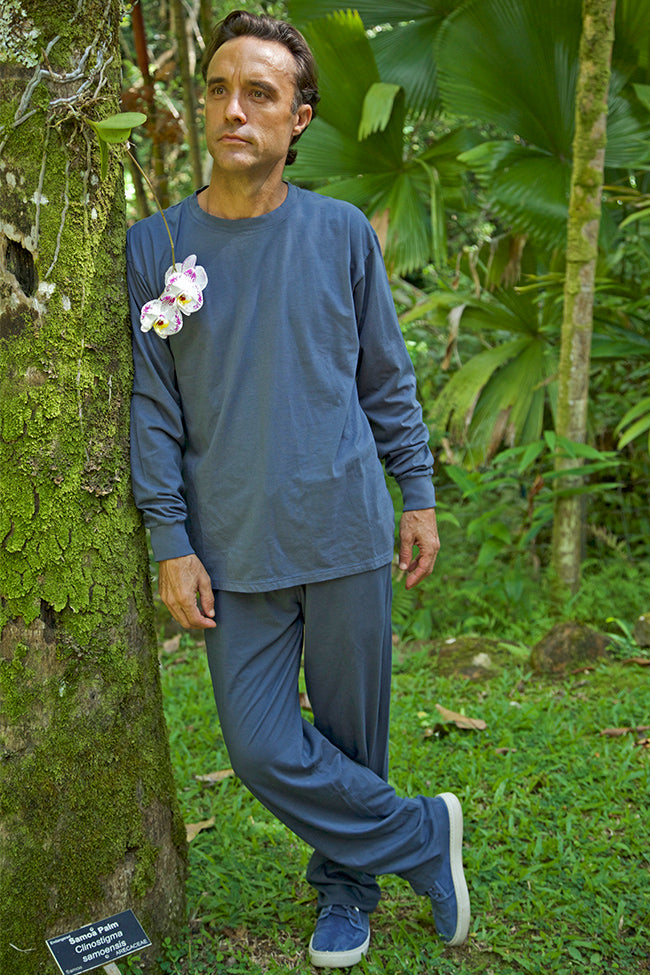 Organic Cotton, pant, drawstring, lounge, loungewear, navy, men, men's, eco-friendly, low impact dye, made in usa, environmentally friendly,