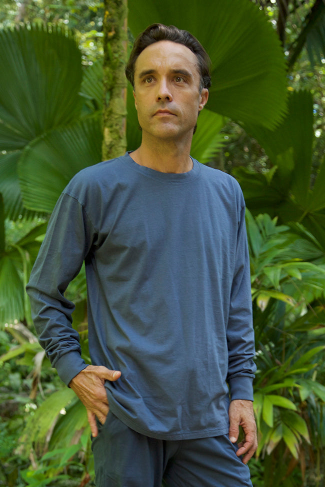 Organic Cotton, tee, t-shirt, t-shirt, long sleeve, longsleeve, l/s, lounge, loungewear, navy, men, men's, eco-friendly, low impact dye, made in usa, environmentally friendly,