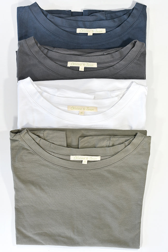Organic Cotton, t-shirt, tee, tshirt, oversized, relaxed, navy, grey, gray, white, olive, women, women's, eco-friendly, low impact dye, made in usa, environmentally friendly,